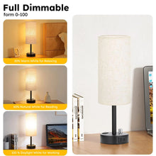 HadinEEon Bedside Table Lamp, Fully Dimmable Lamp with USB C&A Fast Charging Port, AC Outlet, Lamp with Linen Fabric Shade and Black Base for Bedroom Living Room, Office, Dorm