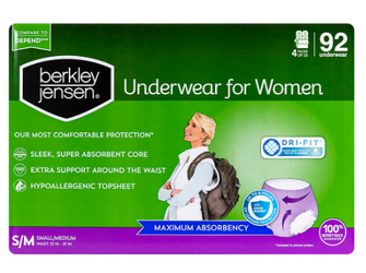 Berkley Jensen Incontinence and Post Partum Underwear for Women, Size Small/Medium, 92 ct