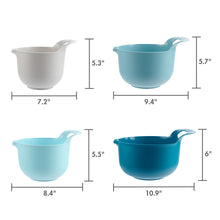 Mainstays 4 Piece Nesting Plastic Mixing Bowl Set with Pour Spouts and Handles, Blue