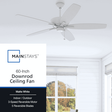 Mainstays 60in White Traditional Indoor Outdoor Ceiling Fan