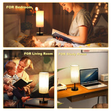Walchoice Table Lamp Set of 2, Touch Control Desk Reading Lamp with USB A+C Charging Ports, 3-Way Dimmable Nightstand Lamps for Bedroom/ Living Room, Round Flaxen Shade