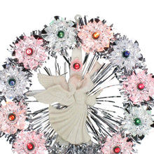 8" Silver Tinsel Wreath with Angel Christmas Tree Topper - Multi Lights