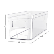Mainstays Small Clear Plastic Pantry Organizer Bin with Built-In Handles, Kitchen Storage Container for Pantry, Cabinet, Fridge and Shelf Organization, 12" x 4.5" x 4"