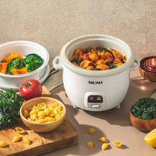 AROMA® 6-Cup Rice Cooker & Food Steamer with Bonded Granite® Nonstick Ceramic & Pop-Up Steam Tray - White