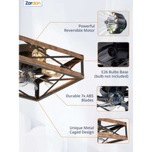 Zardon 16" Low Profile Caged Ceiling Fan with Light & Remote Control, Modern Brown Wood Finish, 6-Speed Quiet DC Motor for Indoor Spaces