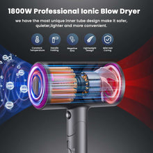 Hair Dryer, NEXPURE 1800W Professional Ionic Blow Dryer for Hair Care, Powerful Wind for Hair Drying, 2 Attachments, Grey