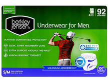 Berkley Jensen Incontinence Underwear for Men, Size Small/Medium, 92 ct.