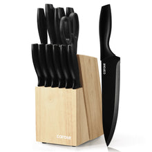 Carote 15-Piece Premium Kitchen Knife Set, Black Ceramic-Coated Blades with Stylish Wooden Block - Brands For Less USA