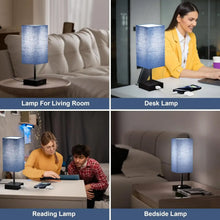 Comzler Bedside Table Lamp Set of 2, Navy Blue Lamps for Bedroom Decor 3-Way Dimmable Touch Lamp with USB C+A Charging Ports LED Bulb Included