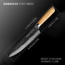 Cuchillo de chef japonés Hecef, forjado en acero de Damasco de 67 capas, ultra afilado, profesional, para trinchar y martillar.