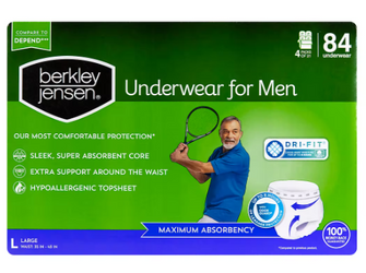 Berkley Jensen Incontinence Underwear for Men, Size Large, 84 ct.