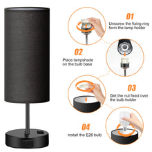 Table Lamps for Bedroom, 3 Way Dimmable Touch Control Bedside Lamp with USB C+A Fast Charging Ports, Nightstand Lamp for Office, Living Room, Reading(E26 Light Bulb Included)