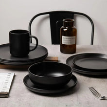 12-Piece Stoneware Dinnerware Set with Mugs | Microwave and Dishwasher Friendly | Stackable Matte Glaze Plates & Bowls | Service for 3 (Black for 3) - Brands For Less USA