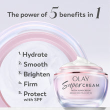 Olay Super Cream with Sunscreen SPF 30, Lightweight Face Moisturizer with Sun Protection, 5-in-1 Skin Care Benefits - Hydrating, Brightening, Firming - Niacinamide, Vitamin C, Collagen Peptide, 1.7oz