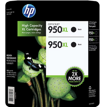 HP 950XL Black Ink Cartridges, 2 pk.