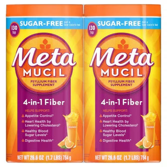 Metamucil Fiber 4-In-1 Psyllium Sugar-Free Fiber Supplement Powder, Orange (26.6 Oz., 2 Pk.) - Brands For Less USA