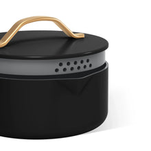 Beautiful 3 Quart Ceramic Non-Stick Covered Sauce Pan with Strainer Lid, Black Sesame by Drew Barrymore - Brands For Less USA