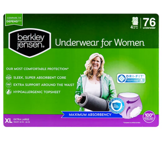 Berkley Jensen Incontinence Underwear for Women - XL, 76 ct.