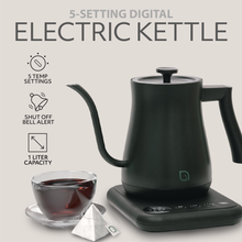 Willow Kitchen 1L Gooseneck Electric Kettle for Pour Over Coffee & Tea, Temperature Control & Automatic Shutoff, Rapid Boil Hot Water Kettle Pot, Black