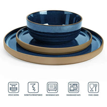 Famiware Nature 12-Piece Dinnerware Sets, Stoneware Dish Set, Midnight Blue - Brands For Less USA