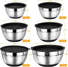 Mixing Bowls with Airtight Lids, AOKIWO 26Pcs Stainless Steel Nesting Non-Slip Bottoms Mixing Serving Bowls Set wtih 3 Grater & Tools Gadgets, 7/4/2.5/2/1.5/1QT Metal Salad Bowls for Serving Preppi