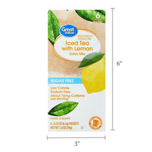 (12 pack) Great Value Sugar-Free Iced Tea with Lemon Powdered Drink Mix, 0.23 oz, 6 Packets