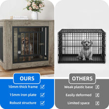 Dextrus 27.2" L 2-in-1 Dog Crate Furniture, Indoor Iron-Wood Dog Cage With Waterproof Top, Safety Corners,Steel Lock,for Small Dogs up to 30 lb,Gray,27.2"L x 20.1"W x 24"H