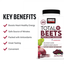 Force Factor Total Beets, Beet Root Supplement with Beetroot Powder for Heart Health, Nitric Oxide & Energy, Acai Berry, 60 Soft Chews