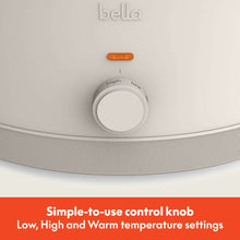 bella 6 Qt Manual Slow Cooker with 3 Temperature Settings, Ceramic Nonstick Coating, Dishwasher Safe Stoneware Pot & Tempered Glass Lid, Oatmilk