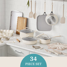 The Pioneer Woman Sutton 34-Piece Ceramic Nonstick Cookware and Bakeware Set, Beige