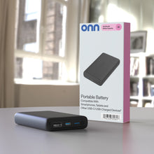 onn 10,000 mAh Dual USB-C/USB-A Port Portable Battery, Black