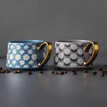 Thyme & Table 4 Pack Blue and Purple Daisy Print Teacup Mugs with Gold Handles 11.8 fl oz, Stoneware - Brands For Less USA