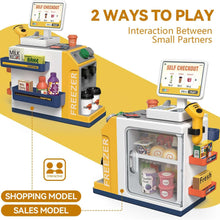 Adofi 46PCS Cash Register for Kids, Kids Pretend Play Toys with Scanner, Shopping Cart, Calculator, Play Food, Toddler Toys for Boys Girls, Toys for Girls 3 6 Years, Kids Toys Cash Register-Yellow