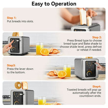 WHALL 2 Slice Toaster, Touchscreen Toasters with Stainless Steel, Wide Slots, Bagel, Defrost, 850W