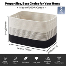 CHERISHGARD Storage Basket, Laundry Basket 3 Pieces, Woven Baskets for Storage for Toys, Towel