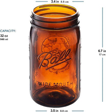Ball Elite Collection Amber Glass Wide Mouth Mason Jar (32 oz/Quart) Amber Canning Jar - UV light Protection - Microwave & Dishwasher Safe, 1 Jar (No Lid or Band)
