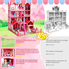 JoyStone Play Dollhouse with Doll Toy Figures, 14 Rooms Furniture and Colorful Lights, Creative Doll House Gift for Girls Ages 3+, Assemble Required, Pink