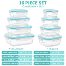 16 Pcs Glass Food Storage Containers , Meal Prep , Airtight Bento Boxes with Leak Proof Locking Lids, Microwave/Oven/Freezer/Dishwasher Safe, BPA Free