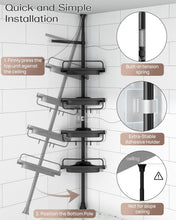 ALLZONECornerShowerCaddyTensionPole_ExtendableRustproofStainlessSteelPole_4-TierAdjustableShelvesforEasyDrainageandBuilt-to-LastStability_34to116Inches_Black3 - Brands For Less USA
