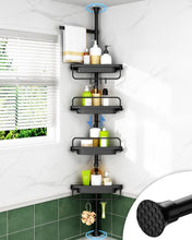 ALLZONECornerShowerCaddyTensionPole_ExtendableRustproofStainlessSteelPole_4-TierAdjustableShelvesforEasyDrainageandBuilt-to-LastStability_34to116Inches_Black - Brands For Less USA