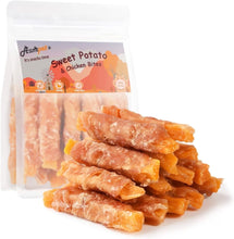 ASMPET Golosinas de batata para perros, cecina de pollo natural y masticables de batata para todo tipo de perros, 15 unidades 