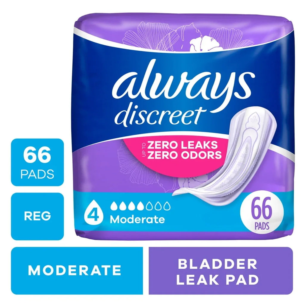 Always Discreet Incontinence Pads, Moderate Absorbency, Regular Length ...