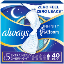 Always Infinity FlexFoam Pads, Size 5, Extra Heavy Overnight, Wings, Unscented, 40 Count (PACK OF 3 )