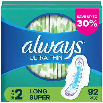 Always Ultra Thin Size 2 Long Super Pads with Flexi-Wings, 92 ct. - Unscented