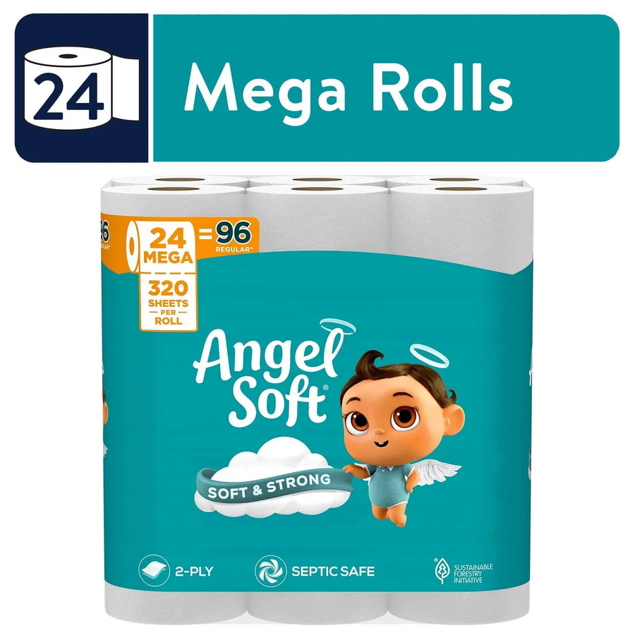 Angel Soft 2-Ply Toilet Paper, 24 Mega Rolls– Brands For Less USA