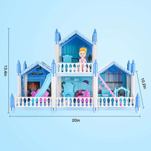 Anpro Blue Dollhouse Pretend Play Set for Kid, Big Villa Princess Castle, 5 Rooms Dollhouse with Doll Toy Figure for Age 3+ Boys and Girls Play House Gift Toys