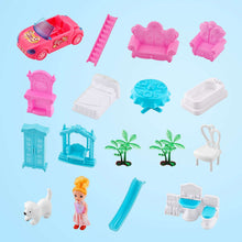 Anpro Blue Dollhouse Pretend Play Set for Kid, Big Villa Princess Castle, 5 Rooms Dollhouse with Doll Toy Figure for Age 3+ Boys and Girls Play House Gift Toys