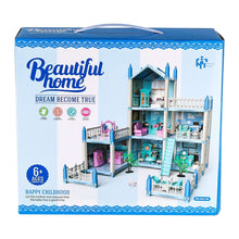 Anpro Blue Dollhouse Pretend Play Set for Kid, Big Villa Princess Castle, 5 Rooms Dollhouse with Doll Toy Figure for Age 3+ Boys and Girls Play House Gift Toys