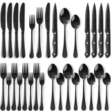 Astercook 25-Pieces Black Silverware Set with Steak Knives, Black Flatware Set for 4, Food-Grade Stainless Steel Tableware Cutlery Set, Eating Mirror Polished Utensil Set for Home Restaurant
