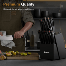 Astercook Knife set, 14-Piece Kitchen Knife Set with Built-in Sharpener, High Carbon German Stainless Steel Knives Block Sets, Ultra Sharp & Rust Resistant, Dishwasher Safe